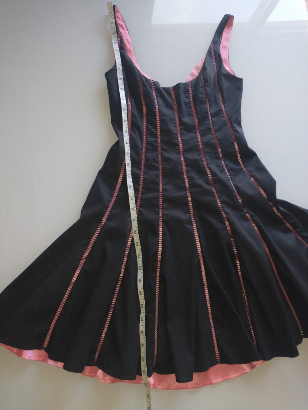 Rare Y2K Vtg Bebe Openwork Lattice Dress Pink Silk Lining Black Sexy Fit & Flare - Picture 13 of 16